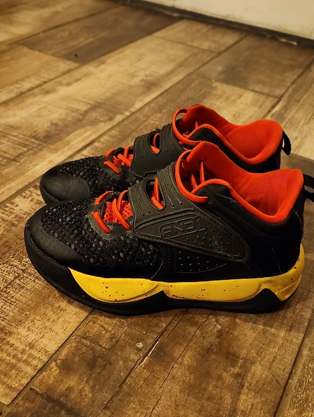 And1 Kids Black Sneakers with Red Lining and Yellow Midsole